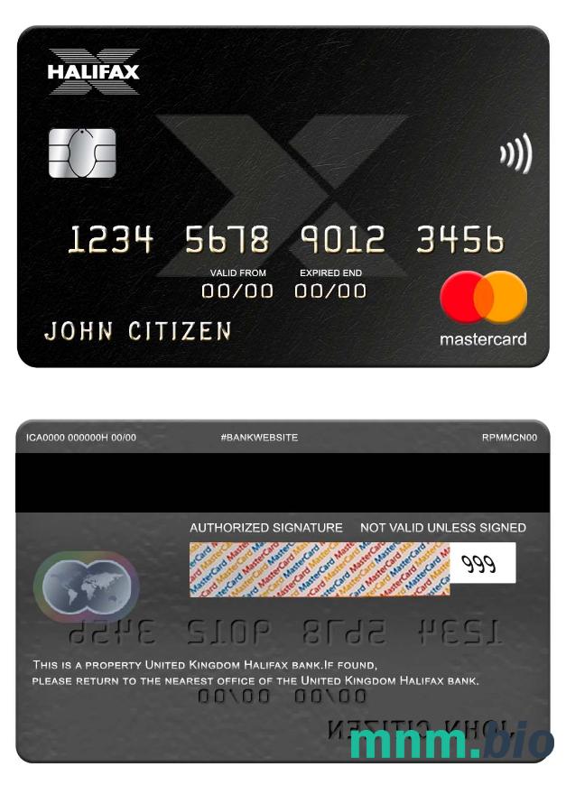 United Kingdom Halifax bank przykład karty mastercard w formacie PSD